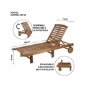 Espreguiçadeira de jardim reclinável em madeira de acácia com rodas Bali Preço