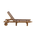 Espreguiçadeira de jardim reclinável em madeira de acácia com rodas Bali Oferta