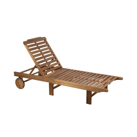 Espreguiçadeira de jardim reclinável em madeira de acácia com rodas Bali Promoção