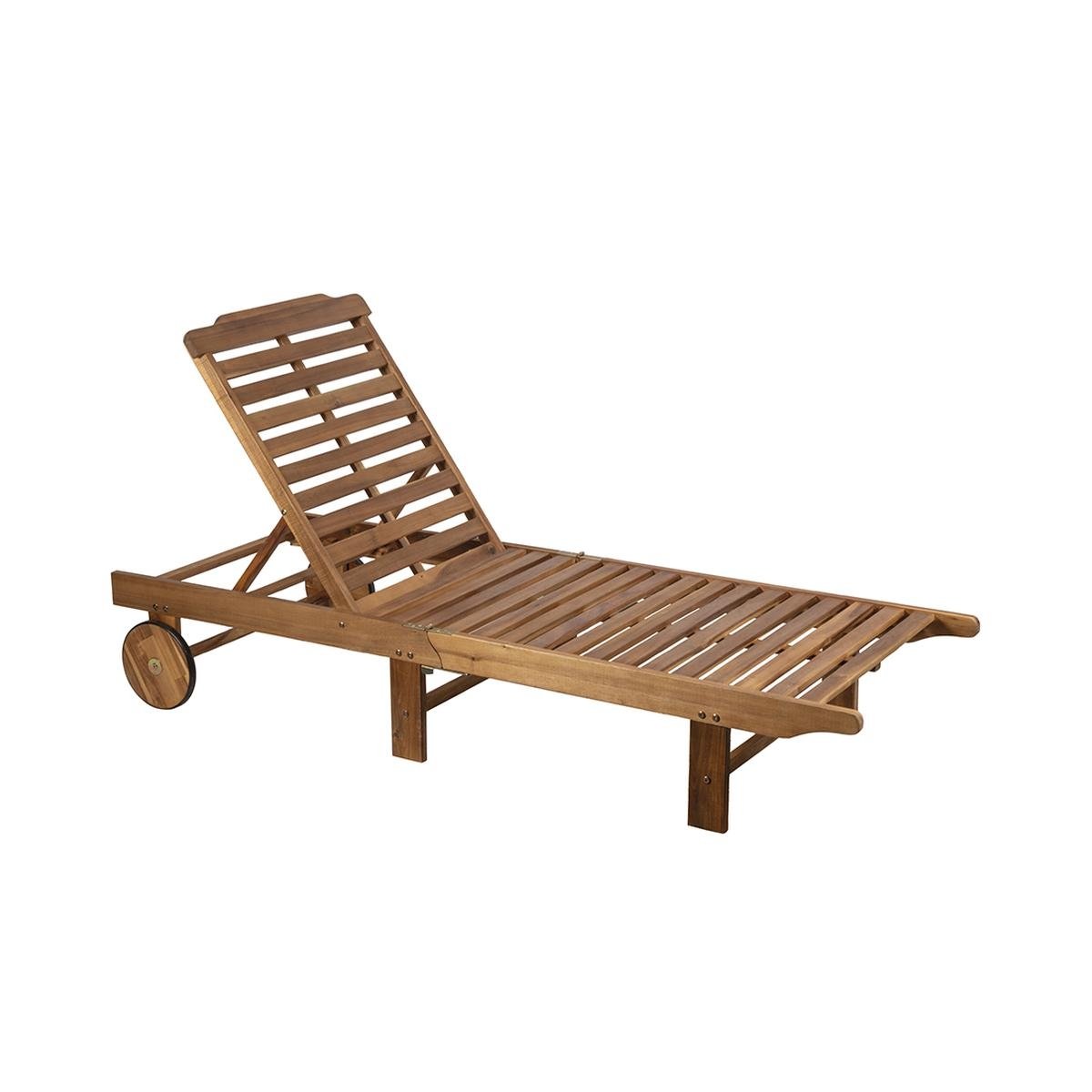 Espreguiçadeira de jardim reclinável em madeira de acácia com rodas Bali Promoção Espreguiçadeira de jardim reclinável em madeira de acácia com rodas Bali Promoção