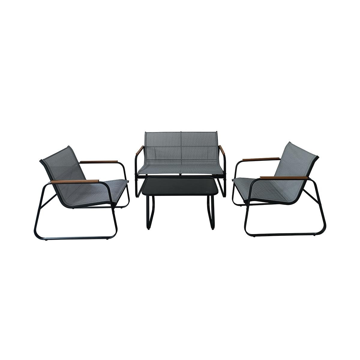 Conjunto de jardim 4 lugares em aço com mesa de vidro Saint Martin Promoção Conjunto de jardim 4 lugares em aço com mesa de vidro Saint Martin Promoção