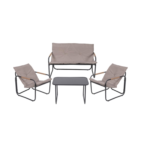 Conjunto de jardim 4 lugares aço mesa tampo em vidro almofadas Cannes Promoção