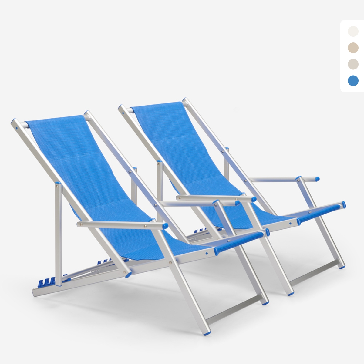2 Cadeiras de Praia com Apoios de Braços Alumínio Dobráveis Riccione Gold Lux