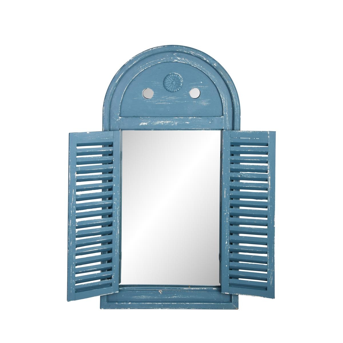 Espelho com moldura em forma de janela com portas azul Promoção