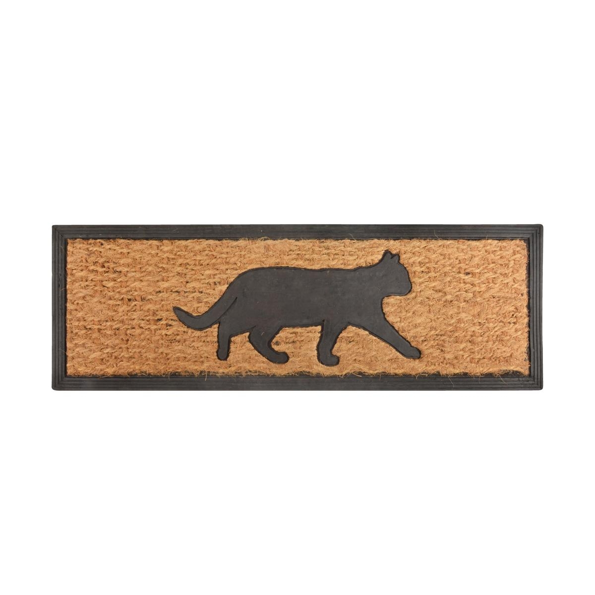 Tapete de fibra de coco e borracha com desenho de gato 75,1x25,3cm Promoção