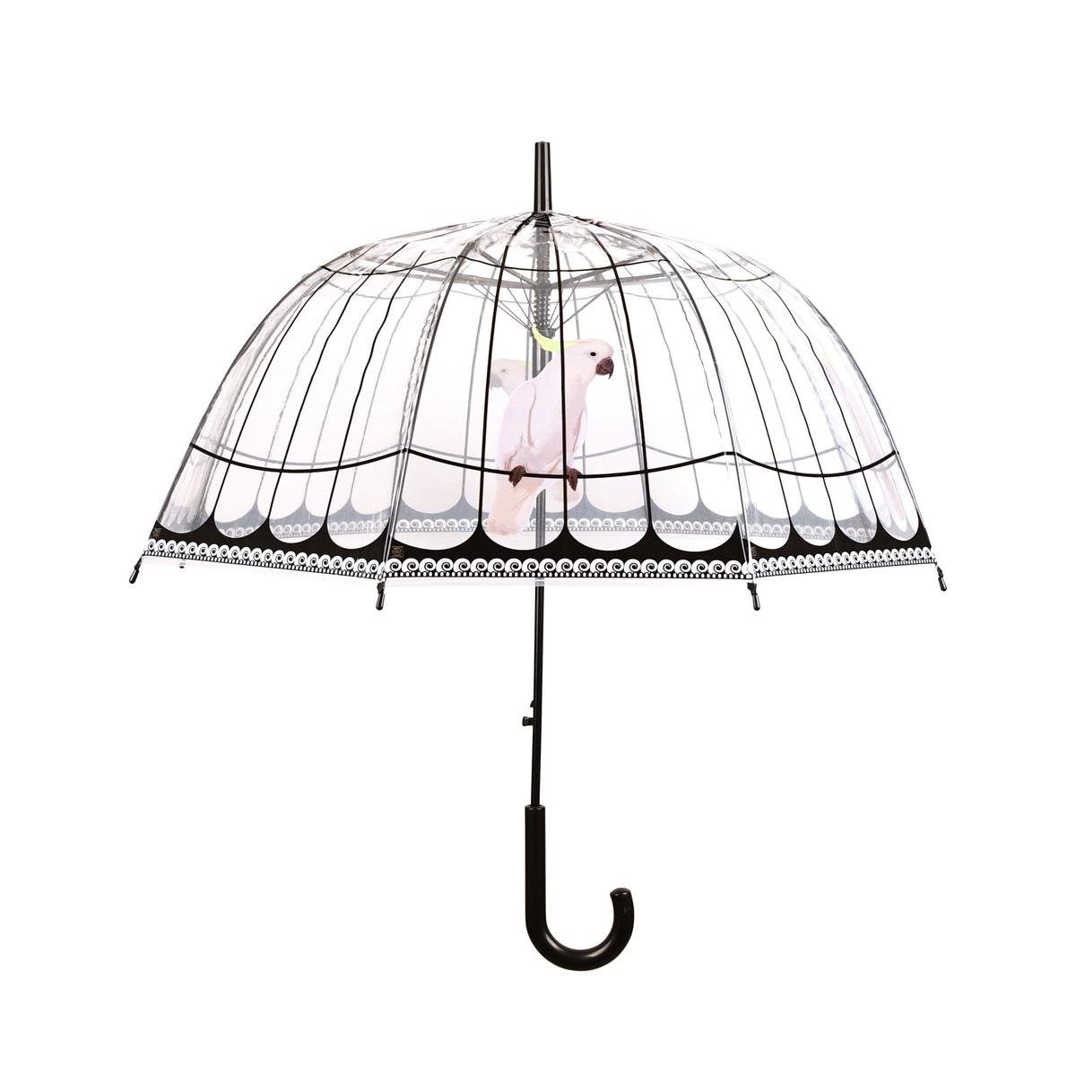 Guarda-chuva transparente em cúpula decorativo com papagaio