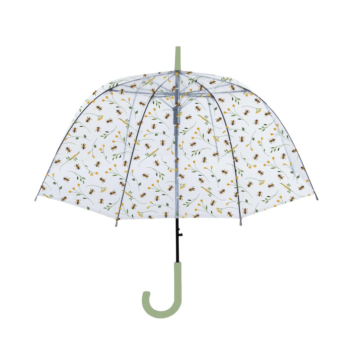 Guarda-chuva transparente com estampa de abelhas e flores