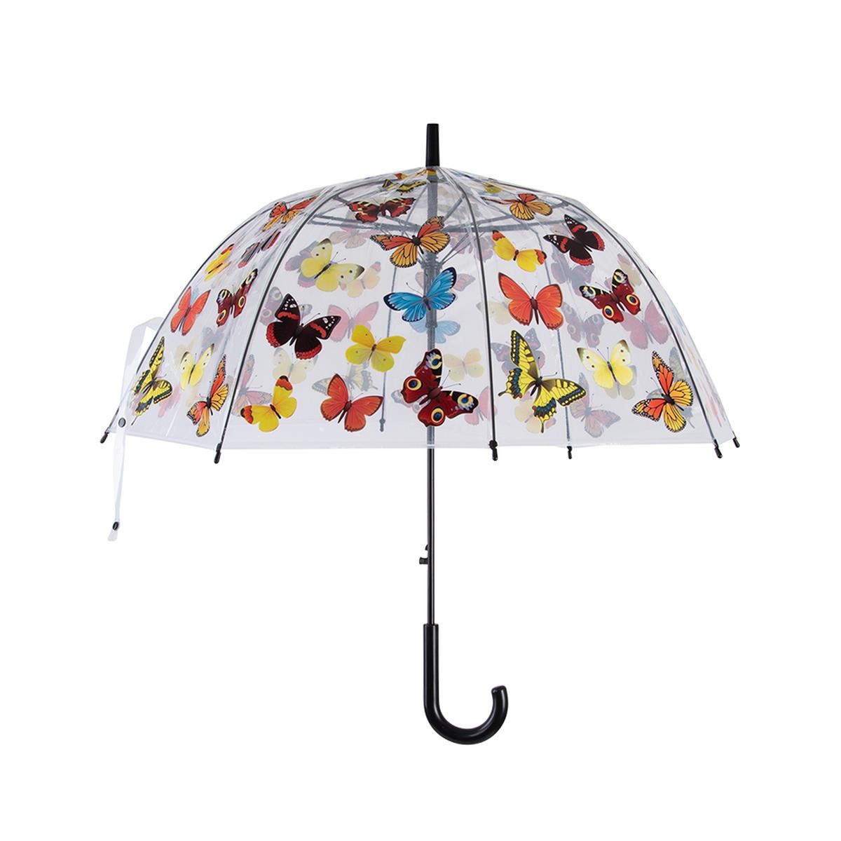 Guarda-chuva transparente com estampas de borboletas coloridas