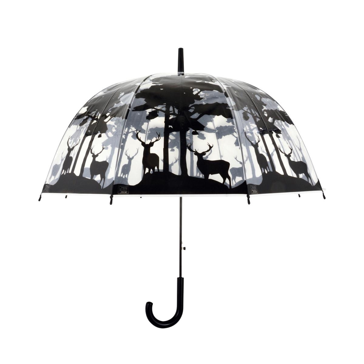 Guarda-chuva transparente com estampado de floresta e veados