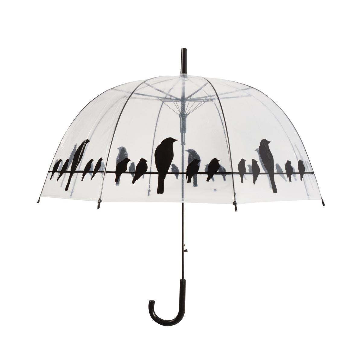Guarda-chuva transparente com decoração de passarinhos no fio