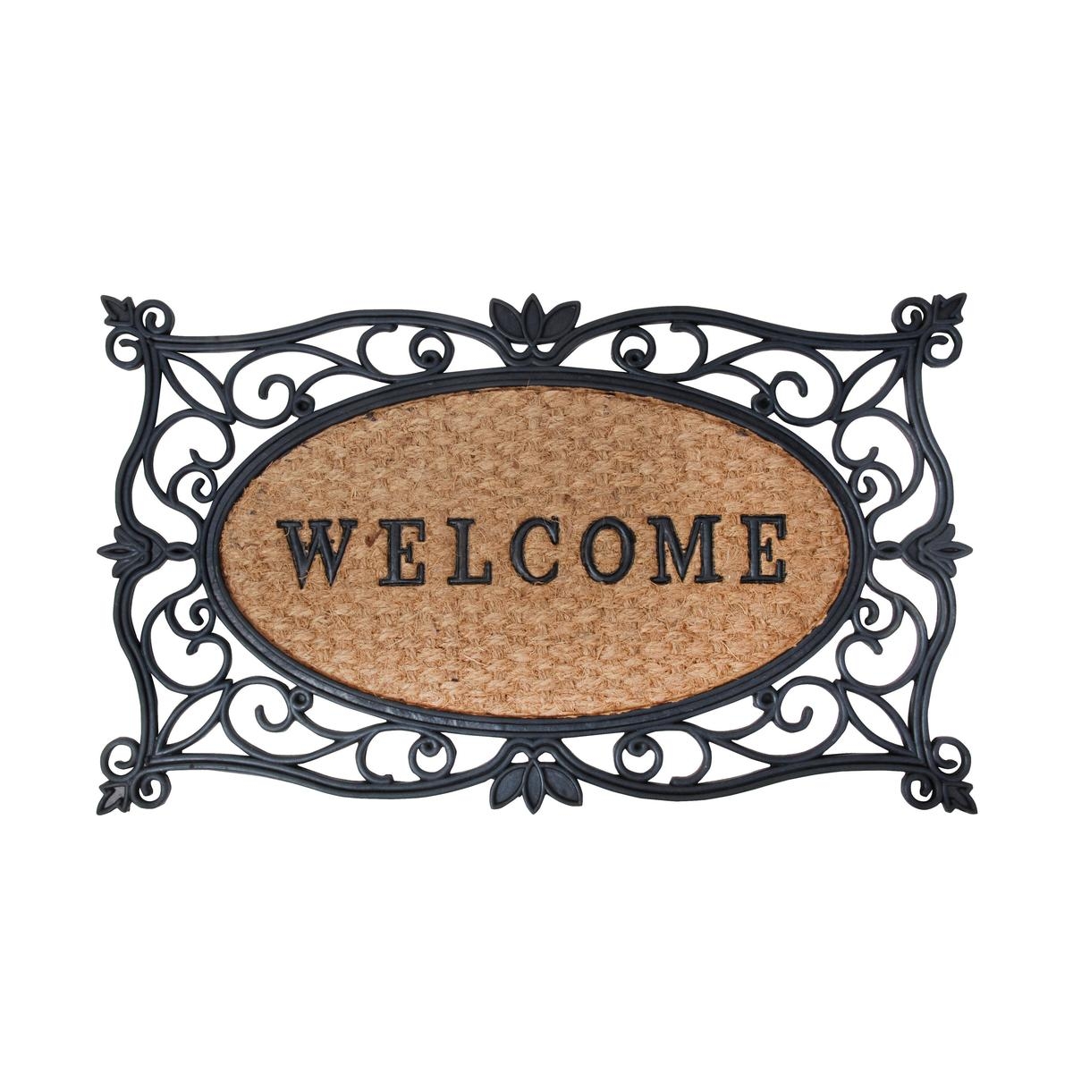 Tapete elegante em fibra de coco e borracha com a inscrição Welcome Promoção