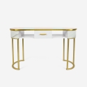 Consola mesa de esteticista em vidro e metal dourado efeito mármore Jess Promoção