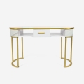 Consola mesa de esteticista em vidro e metal dourado efeito mármore Jess Promoção
