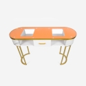 Consola mesa de esteticista em vidro e metal dourado efeito mármore Jess Oferta