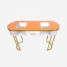 Consola mesa de esteticista em vidro e metal dourado efeito mármore Jess Oferta