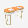 Consola mesa de esteticista em vidro e metal dourado efeito mármore Jess Saldos