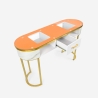 Consola mesa de esteticista em vidro e metal dourado efeito mármore Jess Descontos