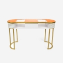 Consola mesa de esteticista em vidro e metal dourado efeito mármore Jess Estoque