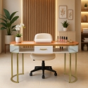 Consola mesa de esteticista em vidro e metal dourado efeito mármore Jess Venda
