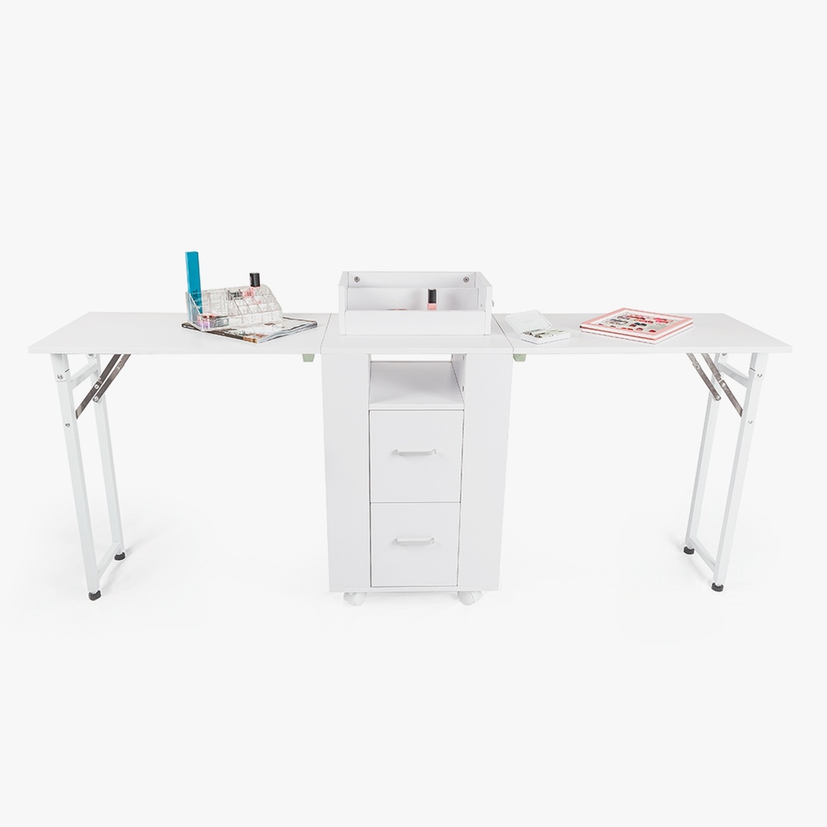 Mesa de esteticista manicure compacta com dupla estação e rodas Dabol Promoção