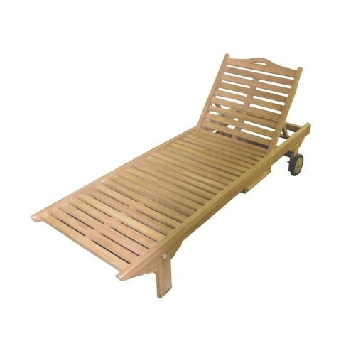 Espreguiçadeira de jardim em teca com rodas e mesa retrátil Carloforte Promoção