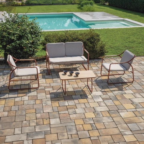 Conjunto de jardim moderno com 2 poltronas, sofá e mesa Tinos Promoção