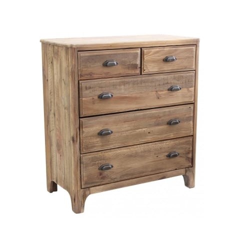 Cómoda em madeira natural para quarto, 5 gavetas Farley Promoção