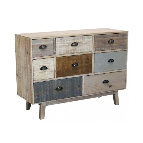 Cómoda em madeira colorida com 8 gavetas estilo shabby chic Donald Promoção