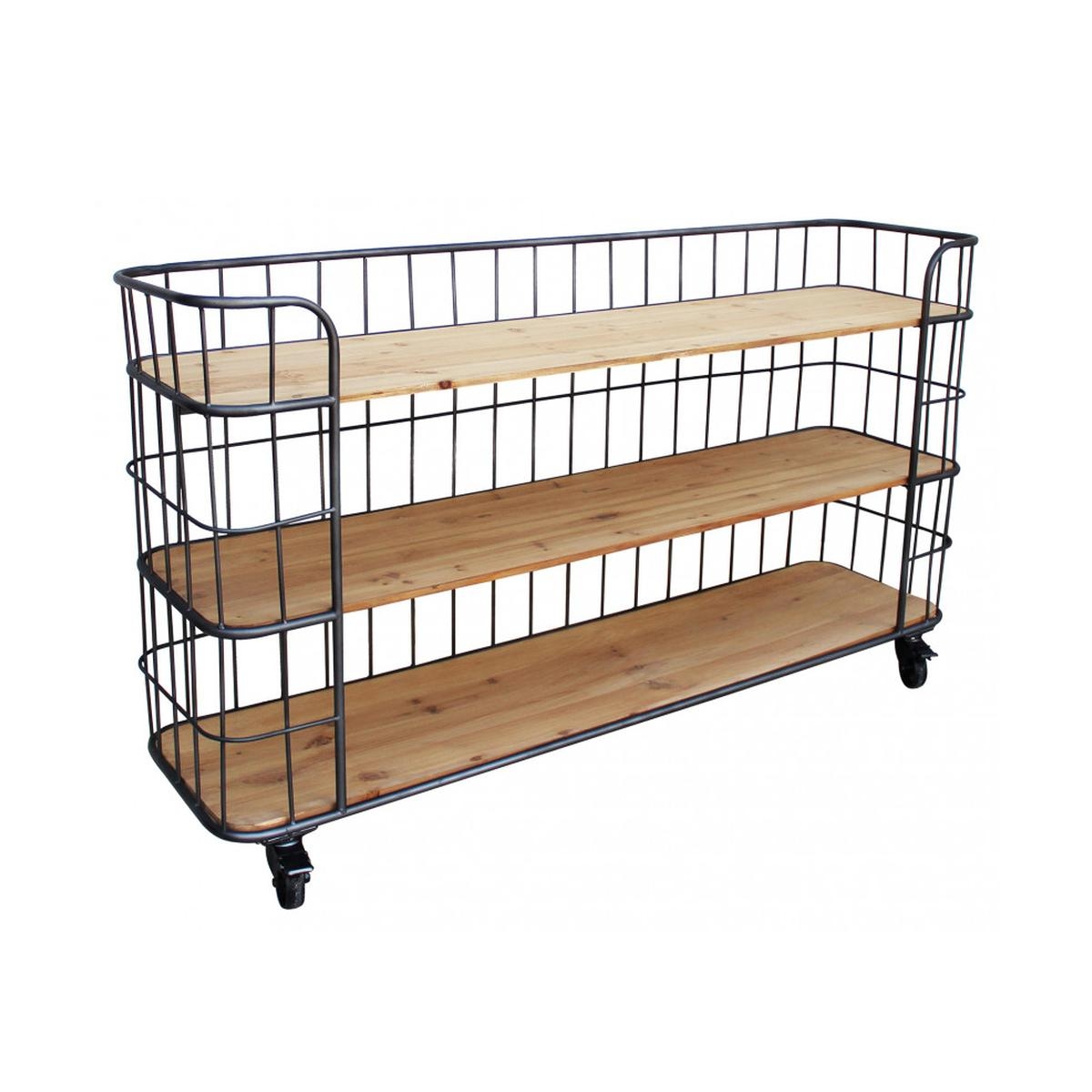 Estante móvel 3 prateleiras estilo industrial com rodas Abner