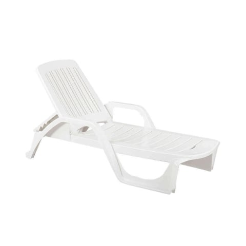 Espreguiçadeira de jardim para piscina em polipropileno branco com rodas Zanzibar Promoção