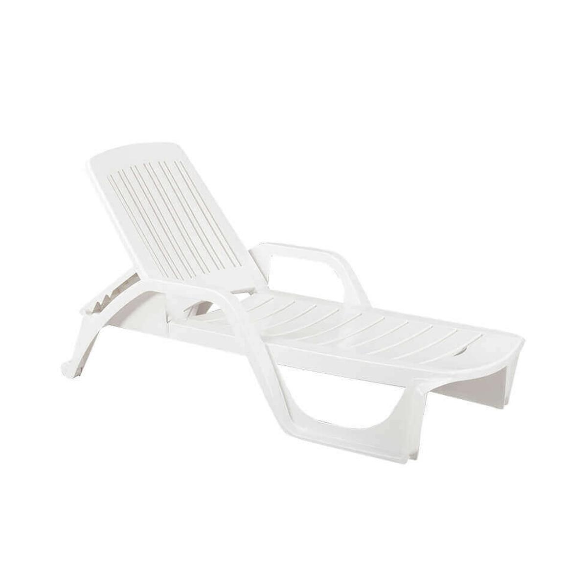 Espreguiçadeira de jardim para piscina em polipropileno branco com rodas Zanzibar