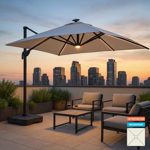 Guarda-sol Quadrado para Jardim com Luz LED e Painel solar integrado 3x3 Paradise Promoção