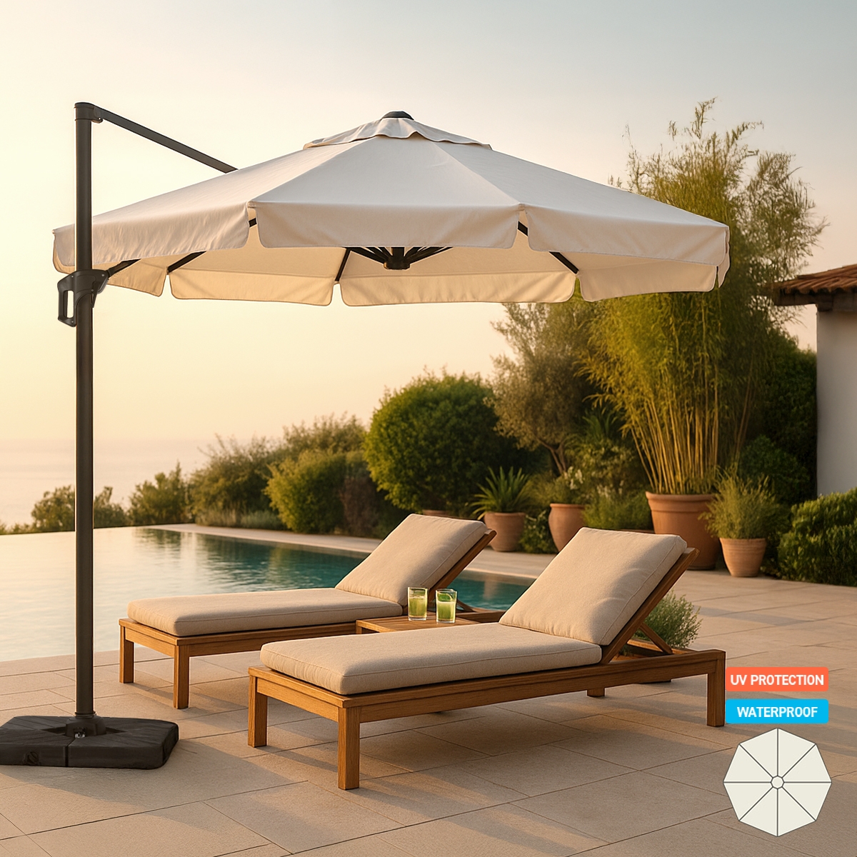 Guarda-sol Resistente c/Braço Lateral Giratório 3m Boracay Promoção