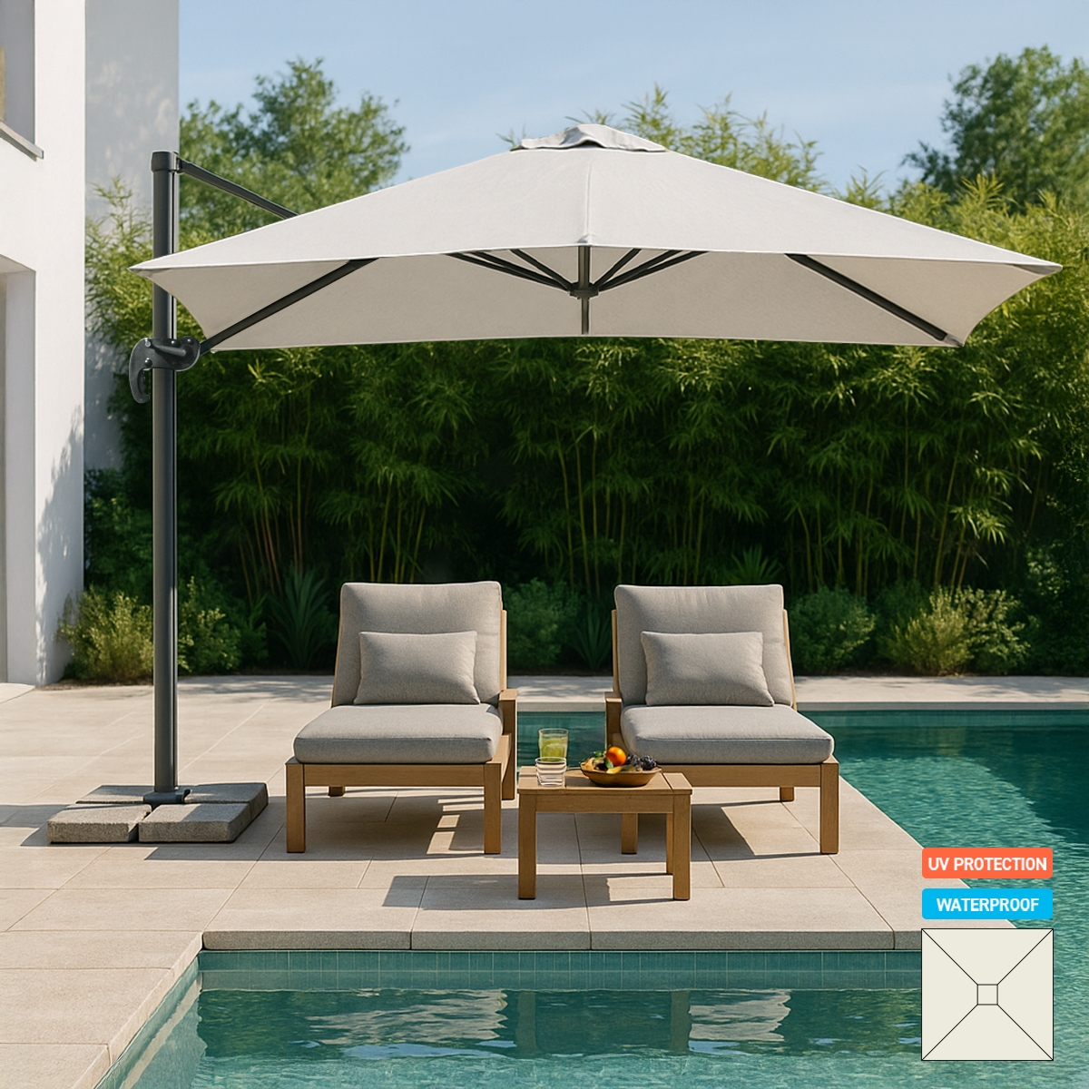 Guarda-sol Branco de Jardim Quadrado Alumínio 3x3 Paradise Promoção