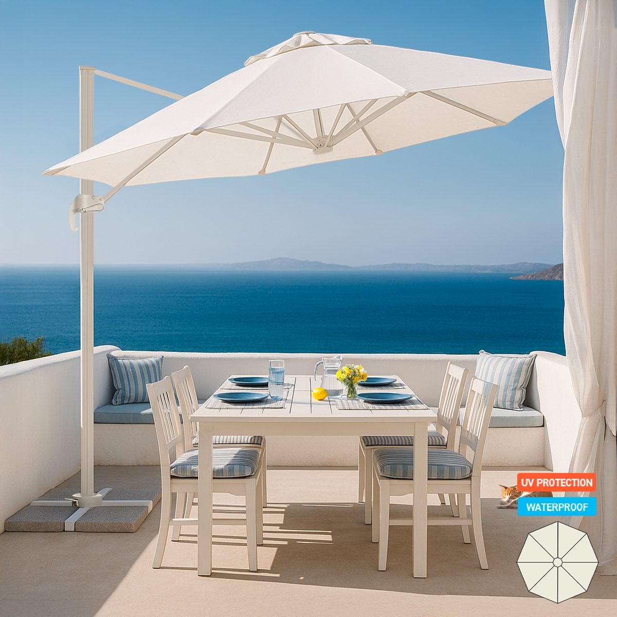 Guarda-chuva de Jardim em Alumínio Não enferruja Resistente ao Clima 3x3m Paradise White Promoção