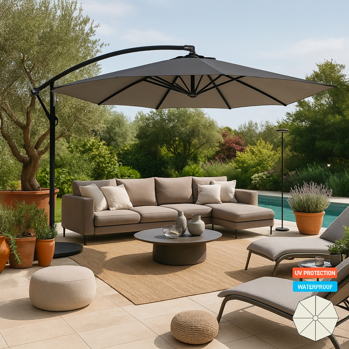Guarda-sol de Jardim com 3metros para Praia Esplanada Café Bar Fan Noir Promoção