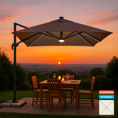Guarda-sol com Braço Ajustável e Iluminação LED 3x3m Paradise Brown Light Promoção