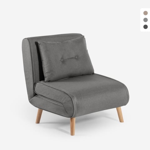 Poltrona cama dobrável em tecido com pernas de madeira Miriam Promoção