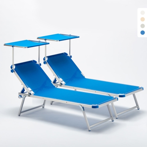 2 Espreguiçadeiras Praia Alumínio c/Toldo para-sol Nettuno Promoção