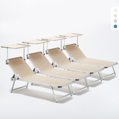 4 Espreguiçadeiras Praia Alumínio Toldo para-sol Nettuno Promoção
