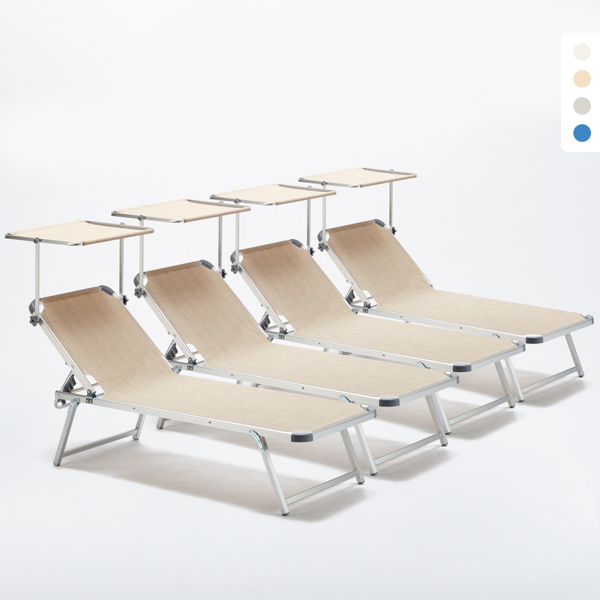 4 Espreguiçadeiras Praia Alumínio Toldo para-sol Nettuno Promoção