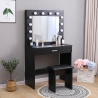 Móvel de Maquilhagem preto c/Lâmpadas Iluminação Espelho e Banco Gaia Black Catálogo