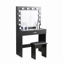 Móvel de Maquilhagem preto c/Lâmpadas Iluminação Espelho e Banco Gaia Black Saldos