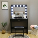 Móvel de Maquilhagem preto c/Lâmpadas Iluminação Espelho e Banco Gaia Black Escolha