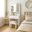 Toucador móvel de maquilhagem c/Espelho p/Quarto e Banco Flora Promoção