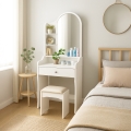 Toucador móvel de maquilhagem c/Espelho p/Quarto e Banco Flora Promoção