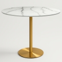 Mesa Redonda Estilo Goblet Moderna Elegante 120cm Efeito Mármore Dourada Monika+ Promoção