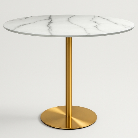 Mesa Redonda Estilo Goblet Moderna Elegante 120cm Efeito Mármore Dourada Monika+ Promoção