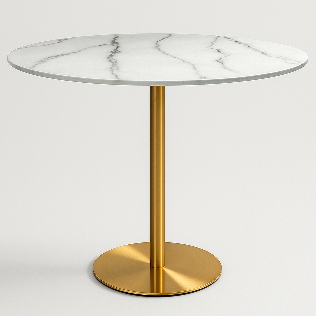 Mesa Redonda Estilo Goblet Moderna Elegante 120cm Efeito Mármore Dourada Monika+ Promoção