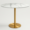 Mesa Redonda Estilo Goblet Moderna Elegante 120cm Efeito Mármore Dourada Monika+ Promoção